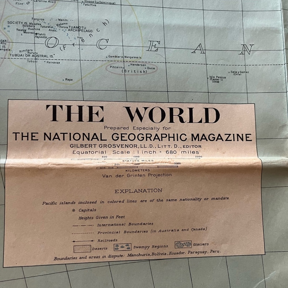 Vintage Antique 1932 National Geographic World Map